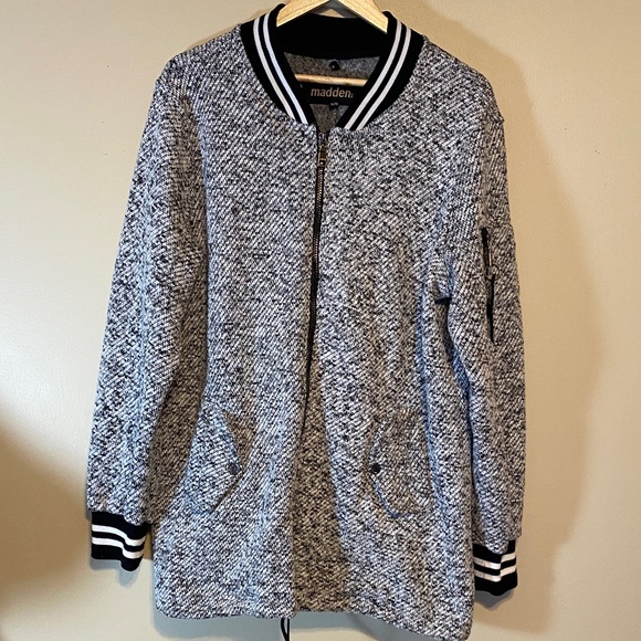 Madden Women's Black and White Varsity Jacket - Picture 1 of 8